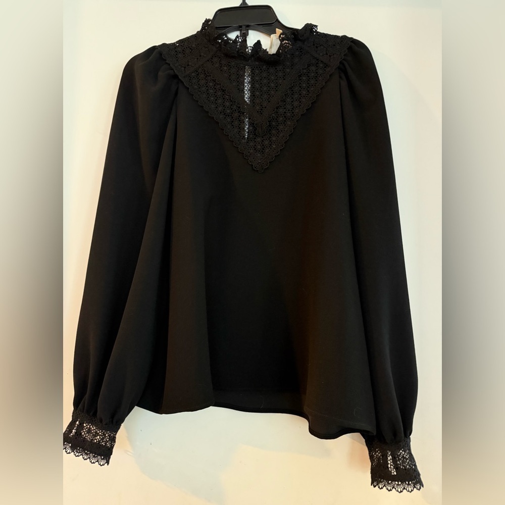 Sezane Adina Lace Ruffle High Neck Blouse Size 42 US10 - Picture 2 of 5